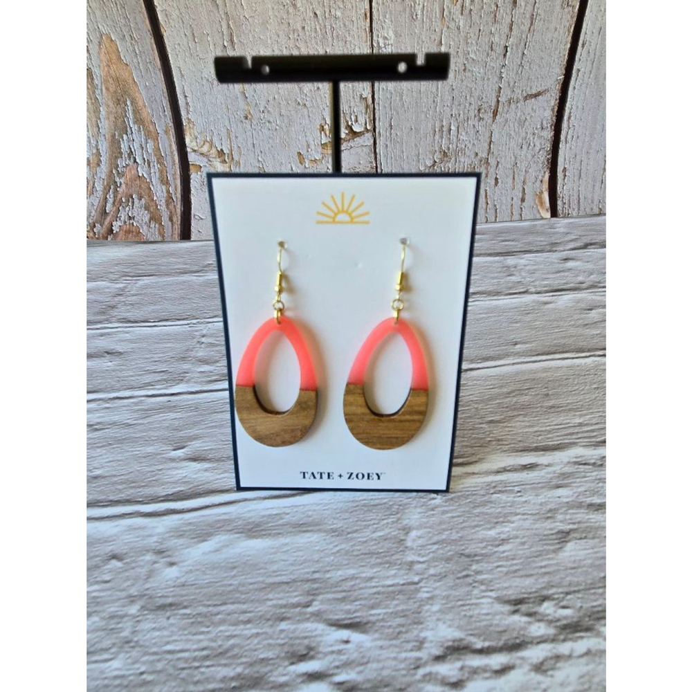 Tate + Zoey Pink and Wood Earrings
